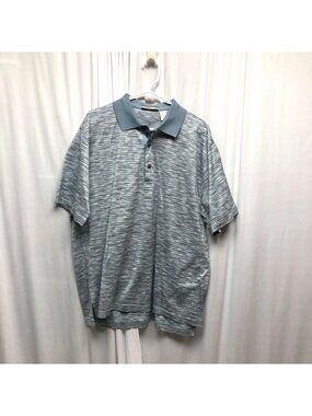 Flash Blue Striped Polo Shirt Mens Size Large Cotton Short Sleeve Golf Office